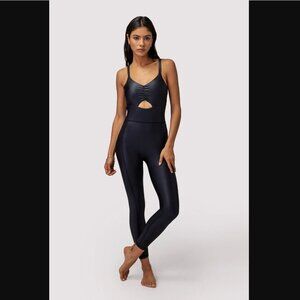 SPIRITUAL GANGSTER WET LOOK JUMPSUIT - BLACK
